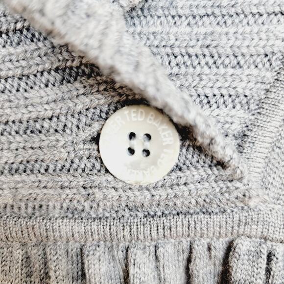 TED BAKER London 100% Wool Gray Shawl Collar Sweater Ted Baker Size 1 US 4 - Picture 5 of 9